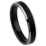 4mm Black Tungsten Brushed Band with Silver Beveled Edges on white background