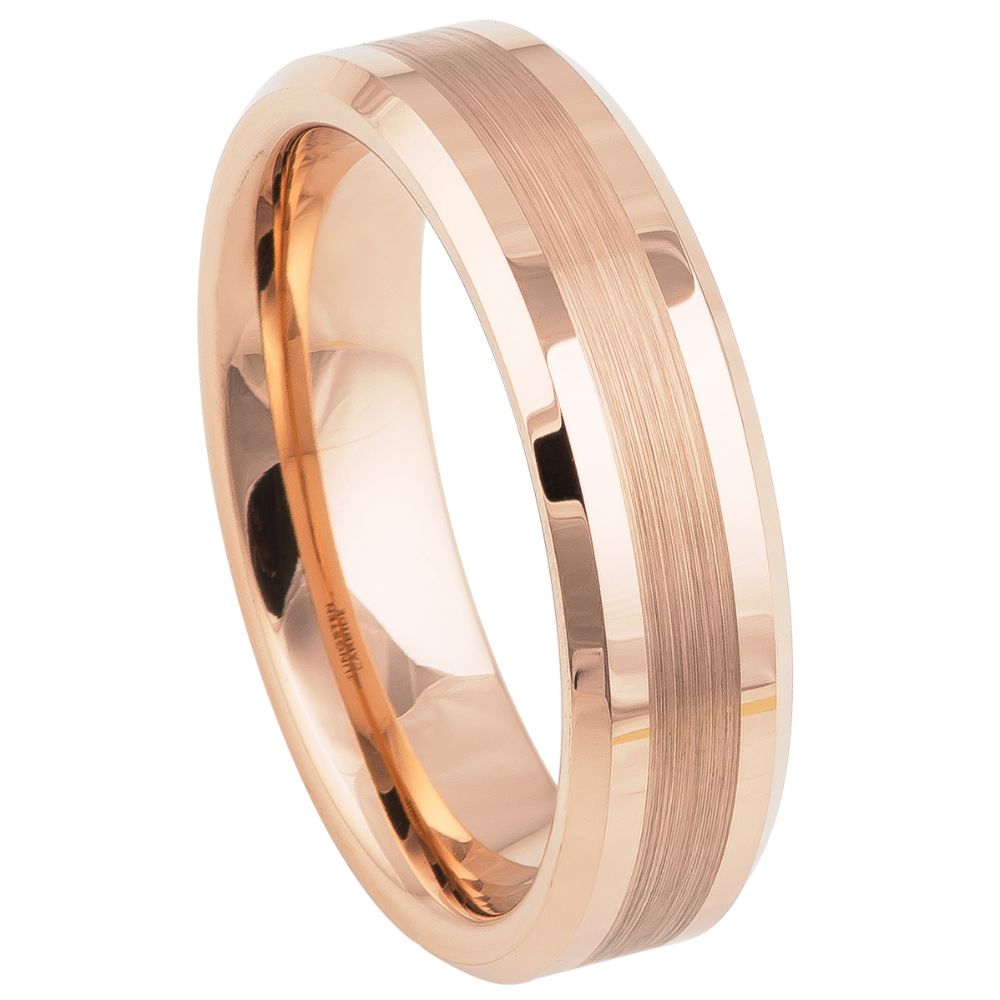 6mm Rose Tungsten Brushed Beveled-Edge Band on white background