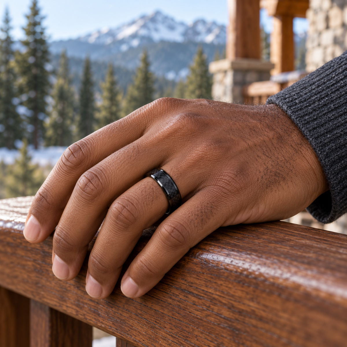 TR813 tungsten wedding band lifestyle image