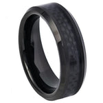 6mm Black Tungsten Band with Carbon Fiber Inlay on white background