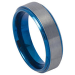 6mm Gunmetal Tungsten Brushed Band with Blue Interior on white background