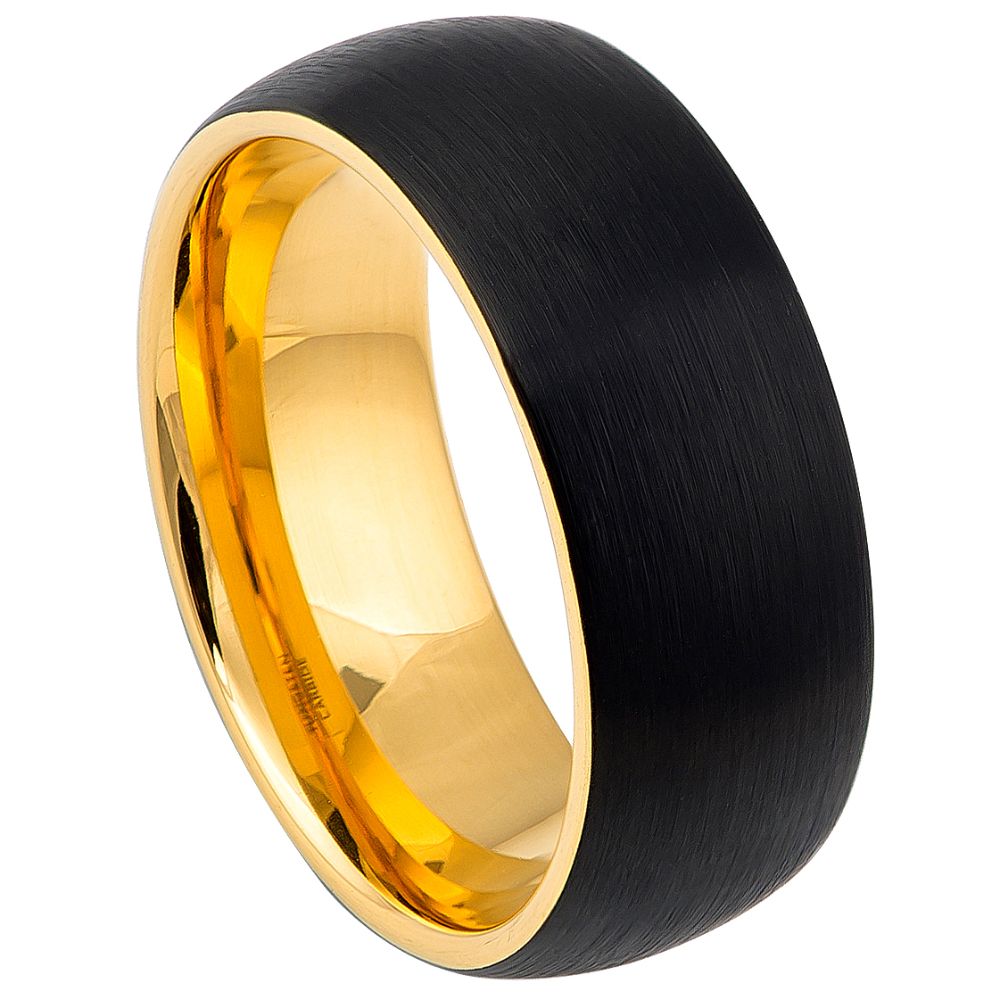 8mm Black Tungsten Brushed Band with Yellow Interior on white background