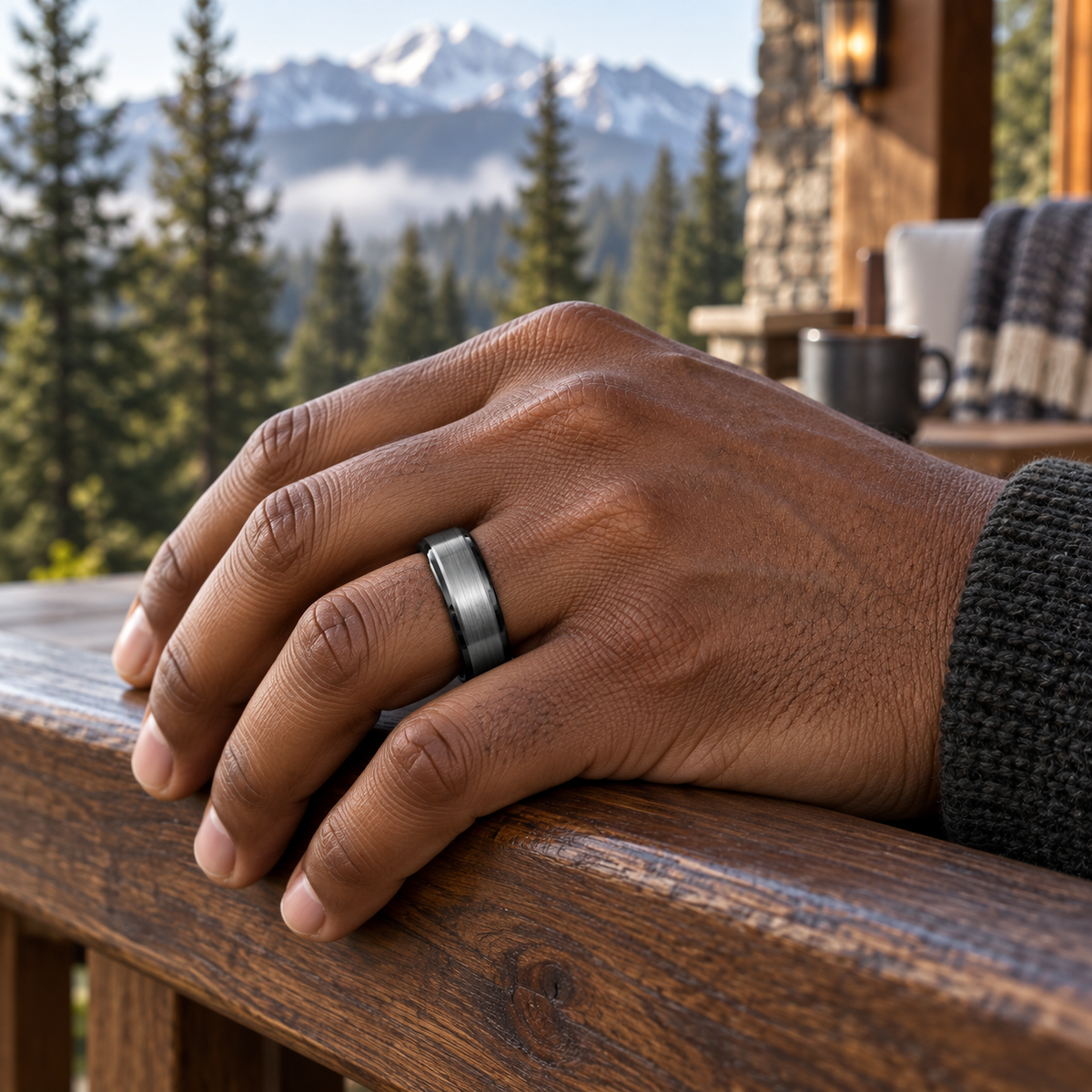 TR822 tungsten wedding band lifestyle image