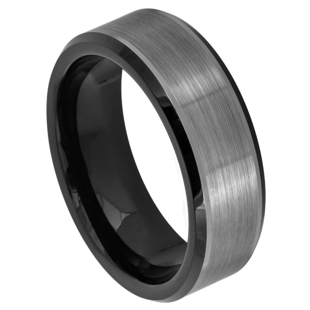 8mm Gunmetal Tungsten Brushed Domed Band on white background