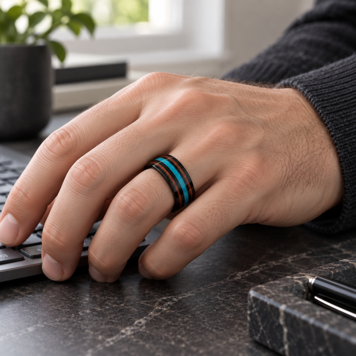 TR827 tungsten wedding band lifestyle image