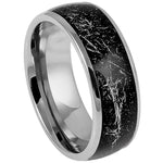 8mm Silver Tungsten Band with Black Stardust Inlay on white background