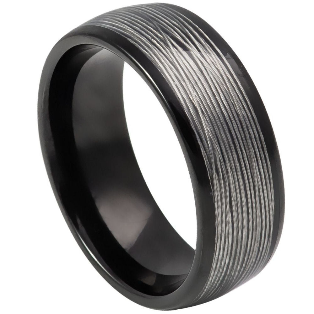 8mm Black Tungsten Multi-Groove Band on white background