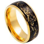 8mm Yellow Tungsten Band with Black & Gold Flake Inlay on white background
