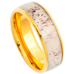 8mm Yellow Tungsten Band with Antler Inlay on white background