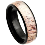8mm Black Tungsten Band with Antler Inlay on white background