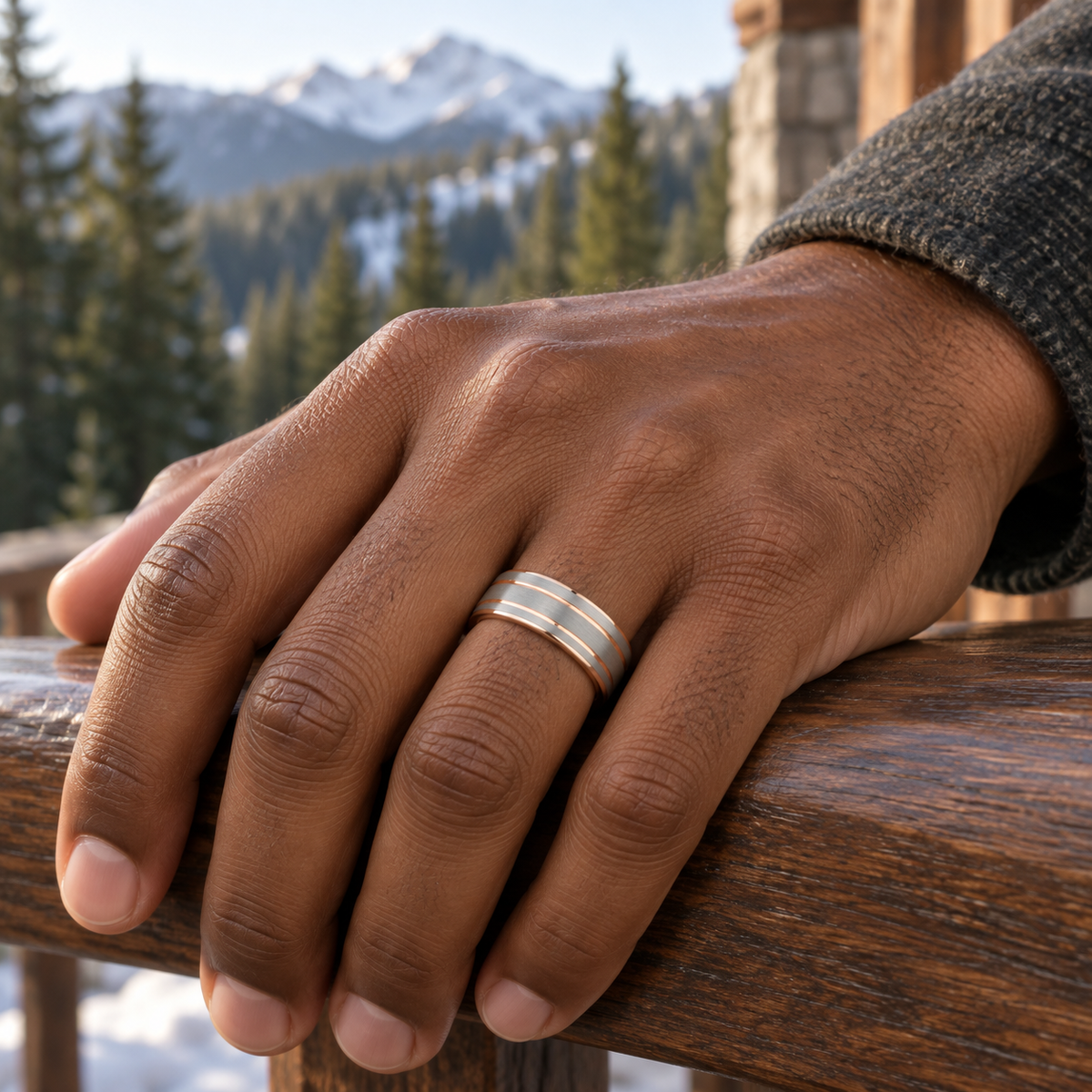 TR836 tungsten wedding band lifestyle image