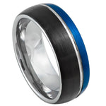 8mm Black Tungsten Brushed Band with Blue Interior on white background