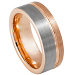 8mm Silver Tungsten Brushed Band with Rose Edges on white background