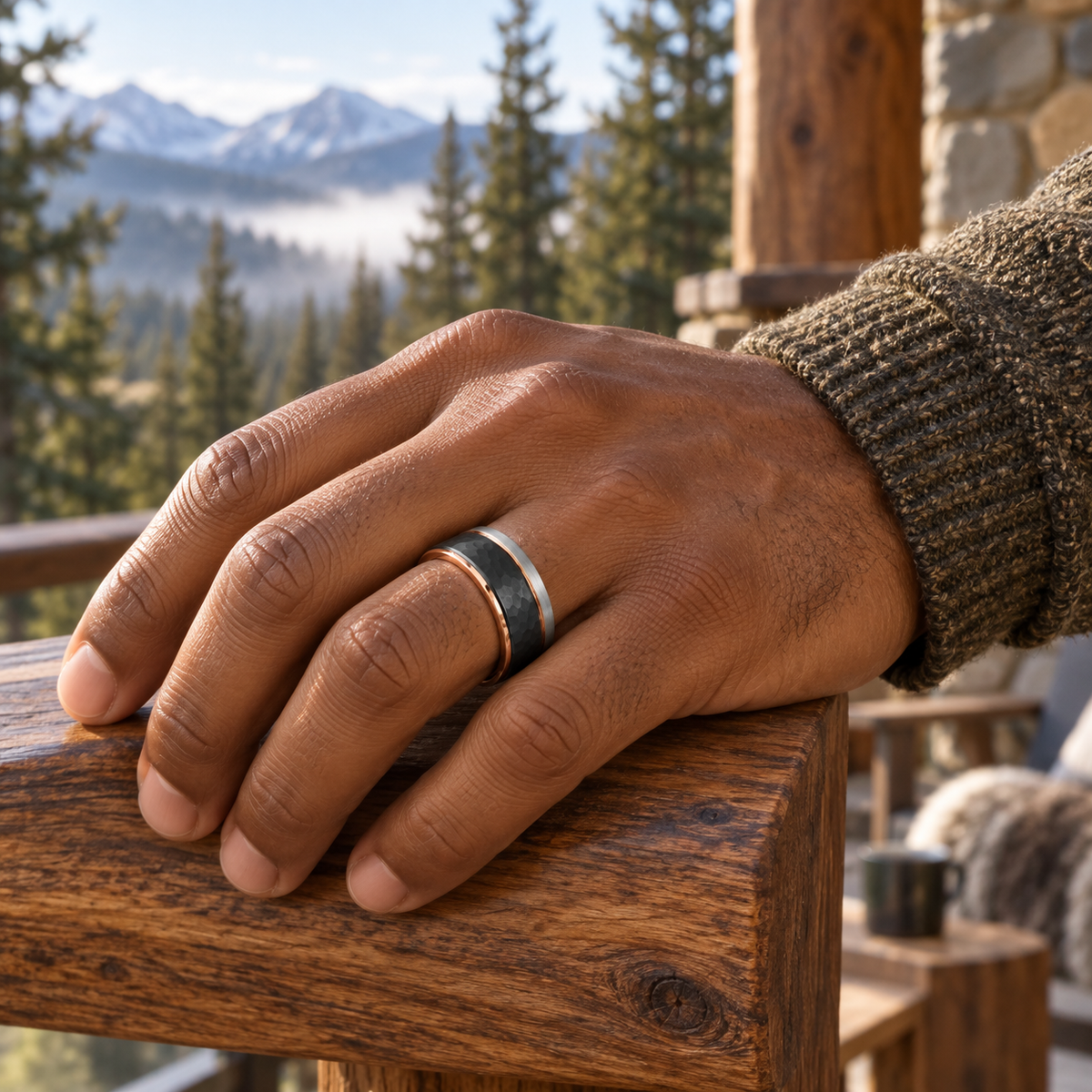 TR841 tungsten wedding band lifestyle image