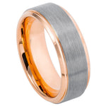 8mm Silver Tungsten Brushed Band with Rose Interior on white background