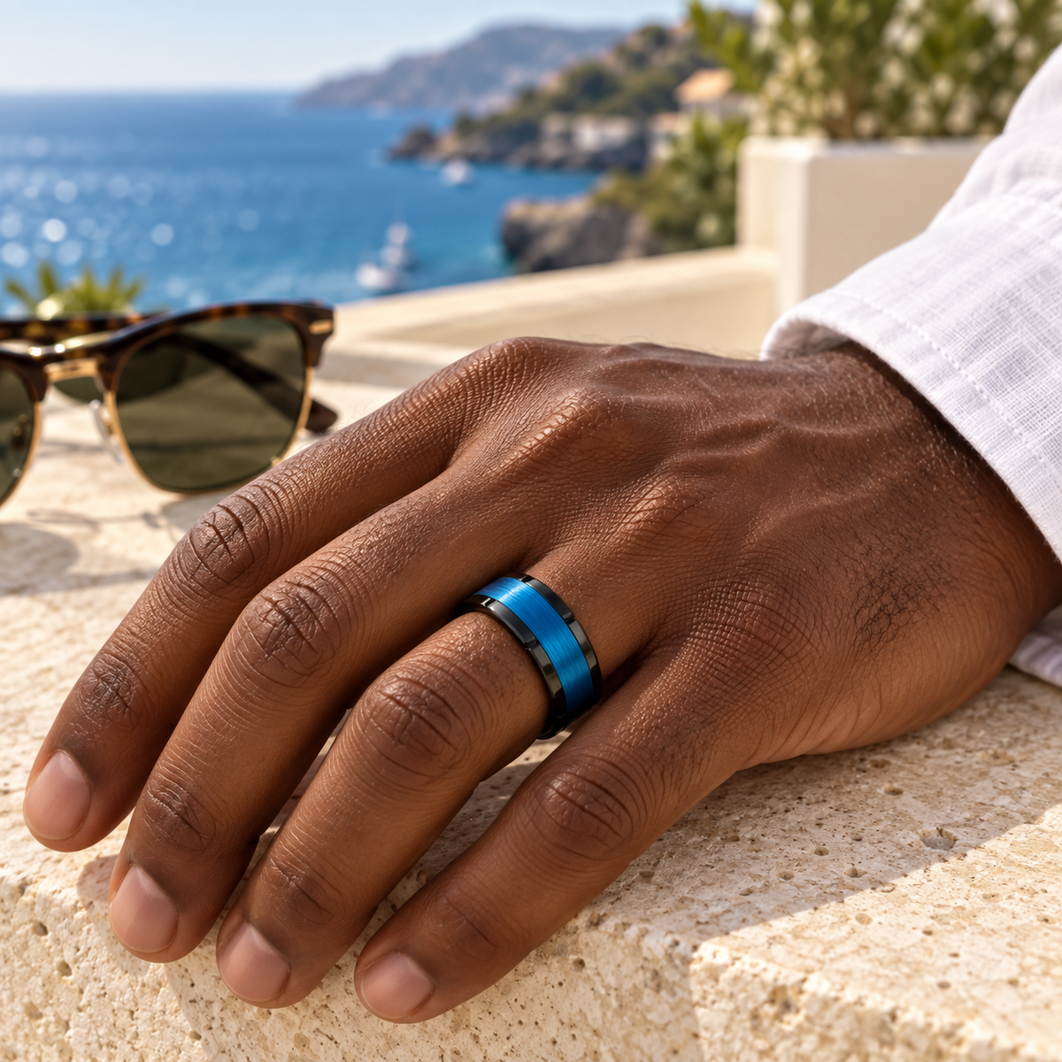 TR849 tungsten wedding band lifestyle image