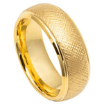 8mm Yellow Tungsten Textured Domed Band on white background