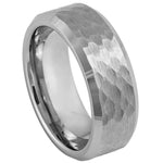 8mm Silver Tungsten Hammered Domed Band on white background