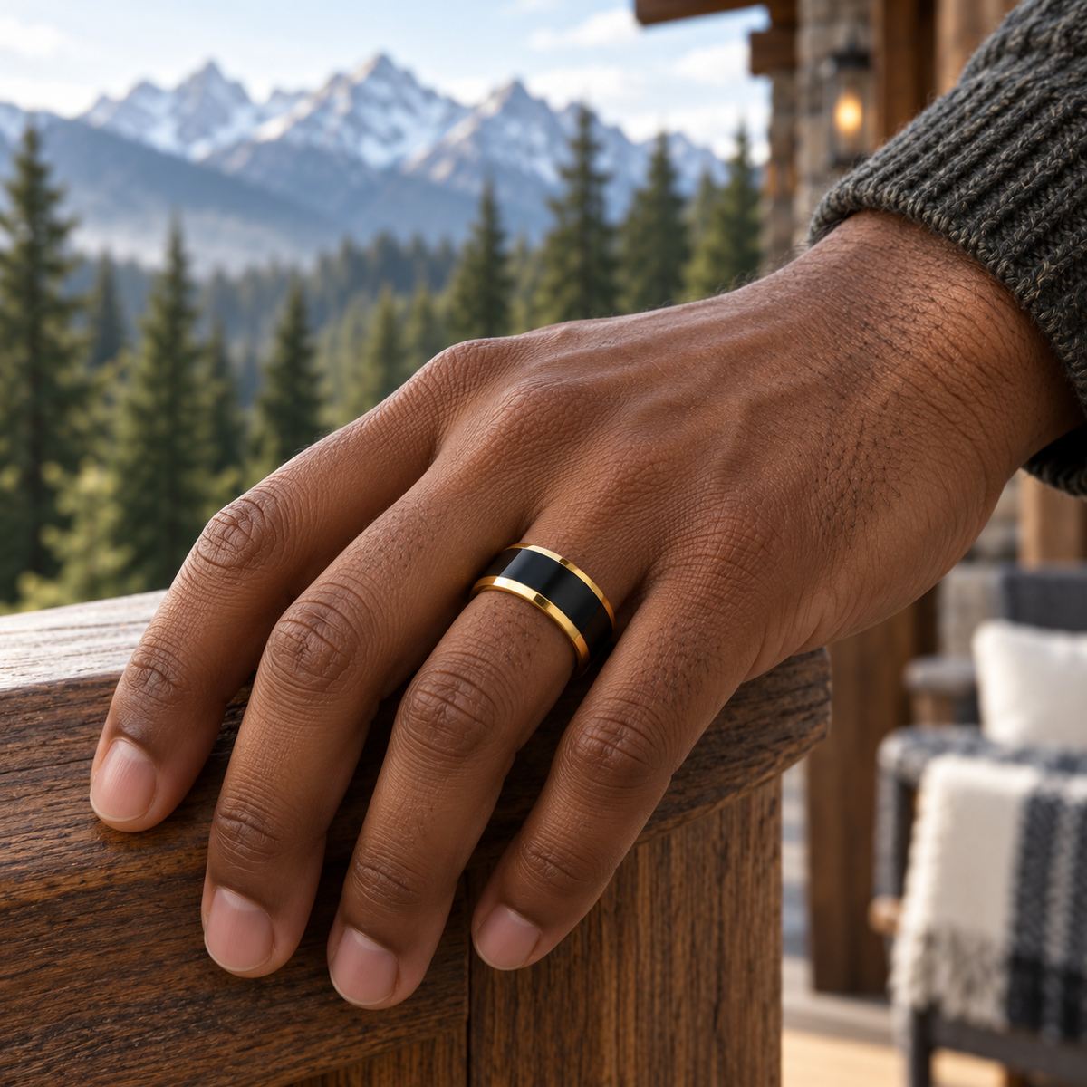 TR852 tungsten wedding band lifestyle image