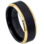 8mm Black Tungsten Brushed Band with Yellow Edges on white background