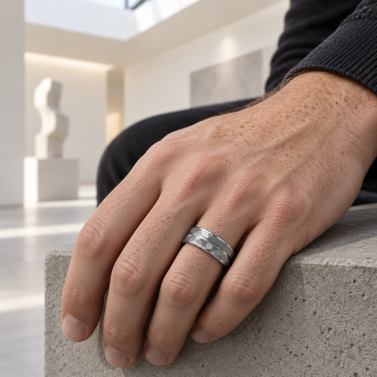TR856 tungsten wedding band lifestyle image