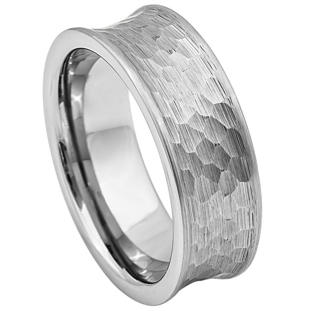 8mm Silver Tungsten Chiseled-Finish Band on white background