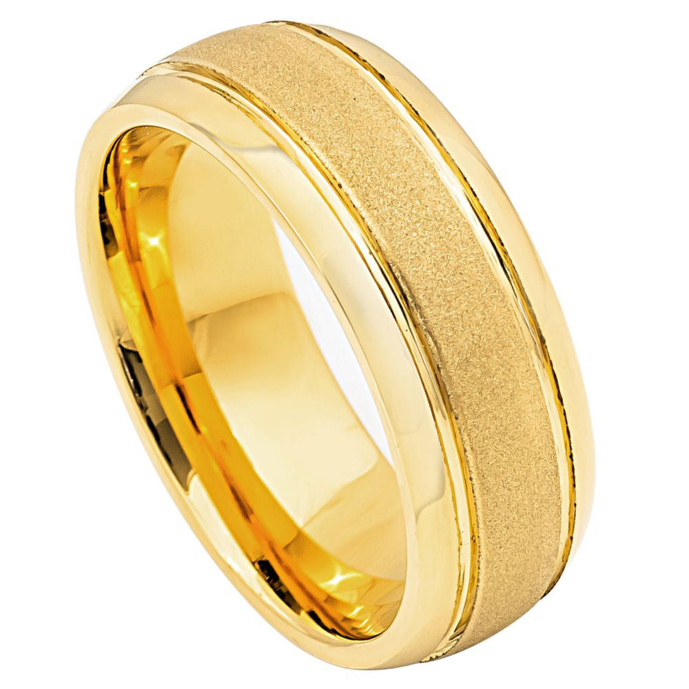 8mm Yellow Tungsten Stardust Band with Double Grooves on white background