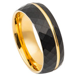 8mm Black Tungsten Faceted Band with Yellow Interior on white background