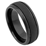 8mm Black Tungsten Sandblasted Groove Band on white background