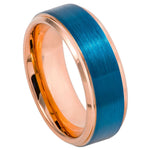 8mm Blue Tungsten Brushed Band with Rose Interior on white background