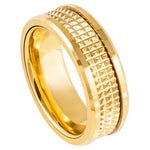8mm Yellow Tungsten Pyramid-Texture Band on white background