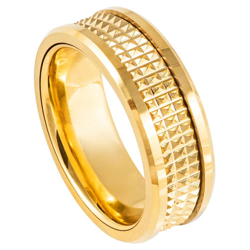 8mm Yellow Tungsten Pyramid-Texture Band on white background