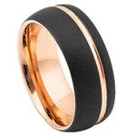 8mm Black Tungsten Sandblasted Band with Rose Interior on white background