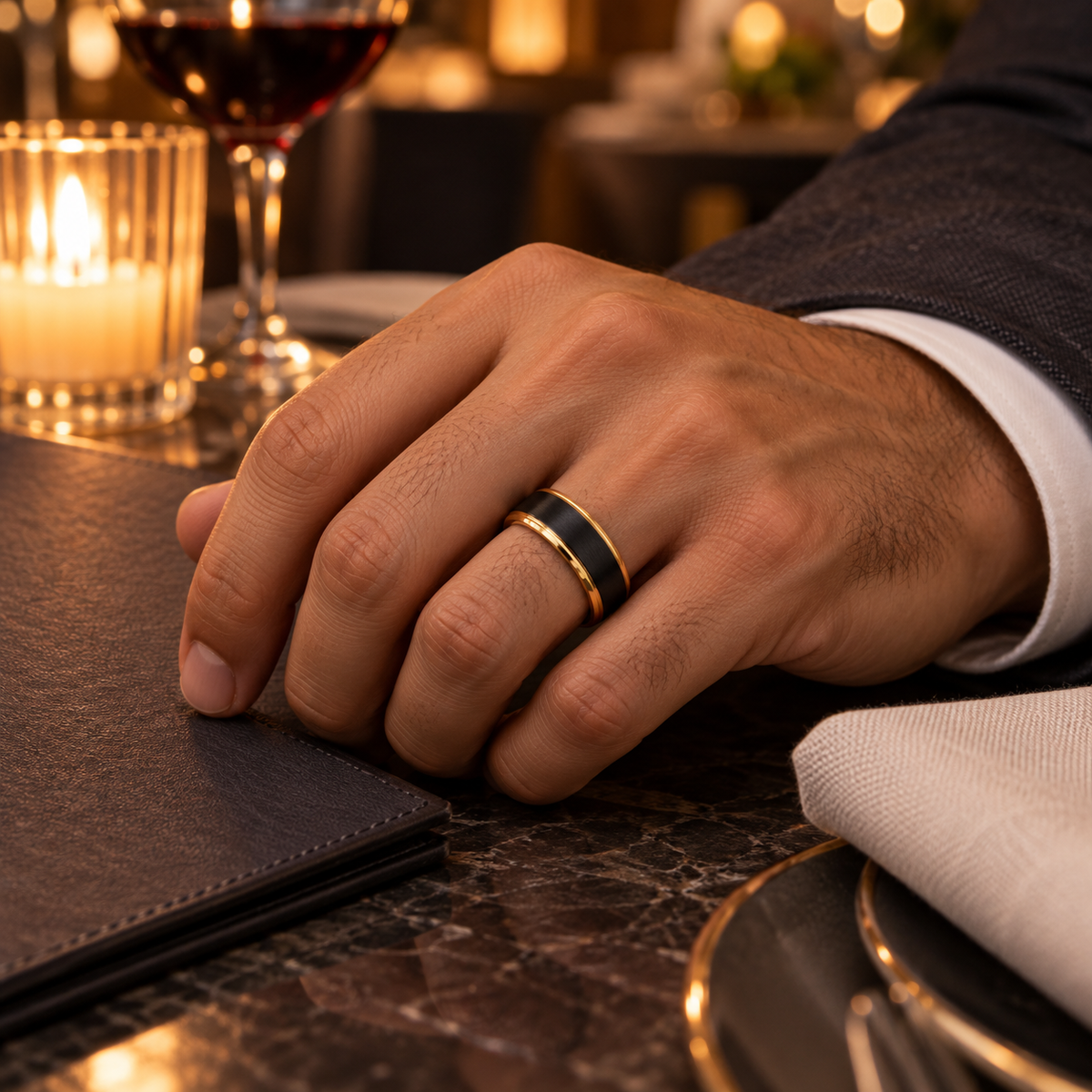 TR868 tungsten wedding band lifestyle image