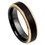 6mm Black Tungsten Brushed Band with Yellow Edges on white background