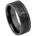 8mm Black Tungsten Faceted Carbon Fiber Band on white background