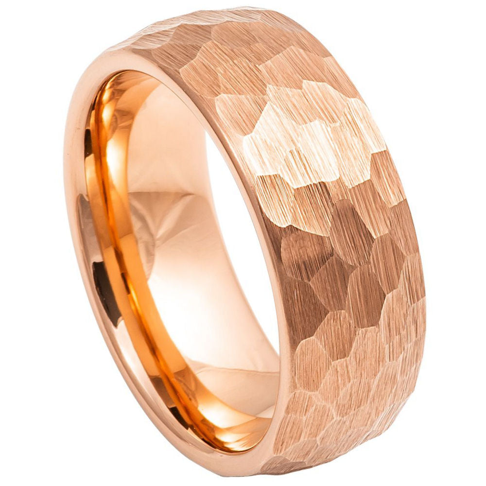 8mm Rose Tungsten Hammered Band on white background