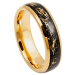 6mm Yellow Tungsten Band with Black & Gold Flake Inlay on white background