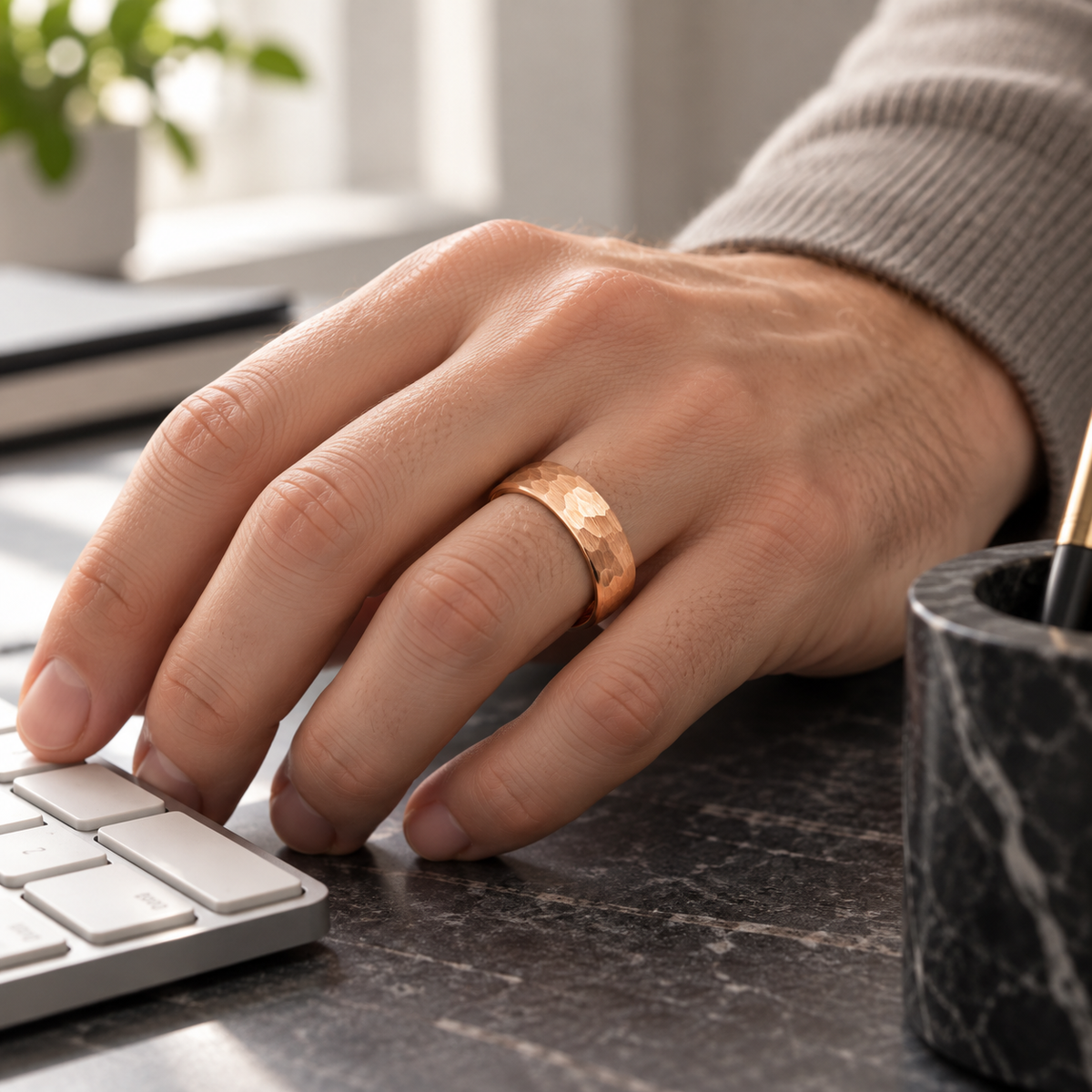 TR875 tungsten wedding band lifestyle image