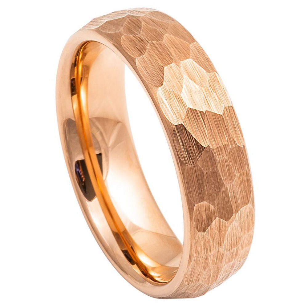 6mm Rose Tungsten Hammered Band on white background