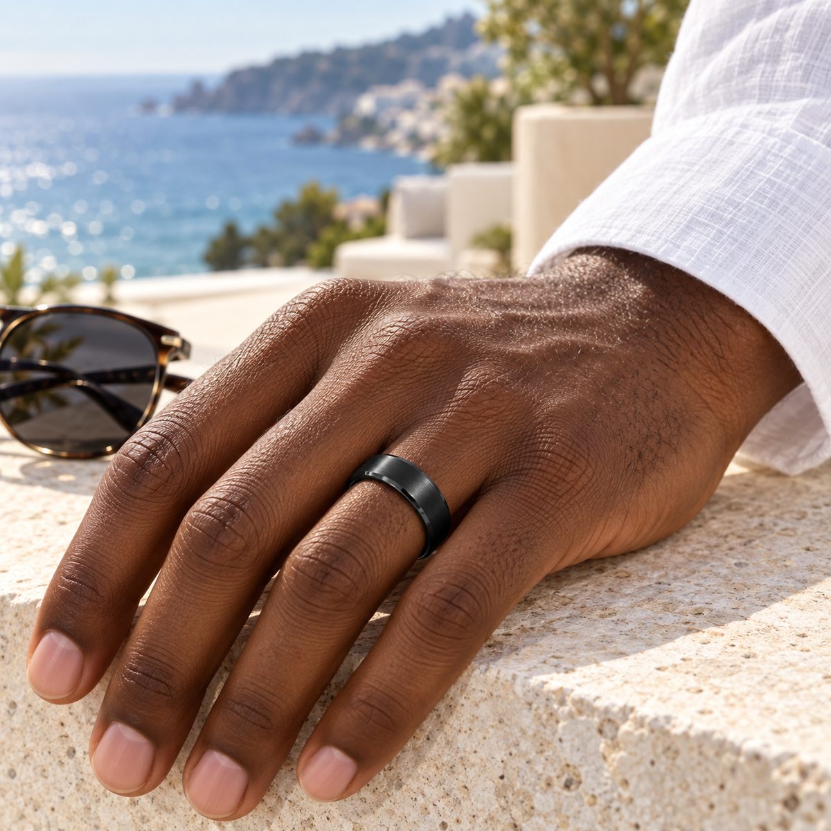 TR876 tungsten wedding band lifestyle image