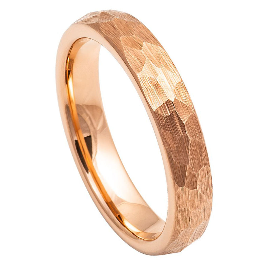 4mm Rose Tungsten Hammered Band on white background