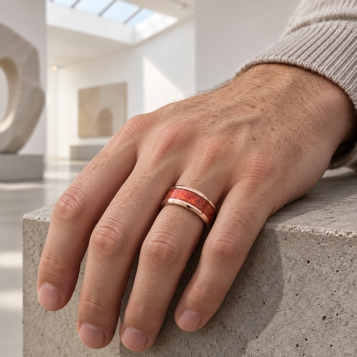TR882 tungsten wedding band lifestyle image