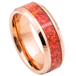 8mm Rose Tungsten Band with Red Opal Inlay on white background
