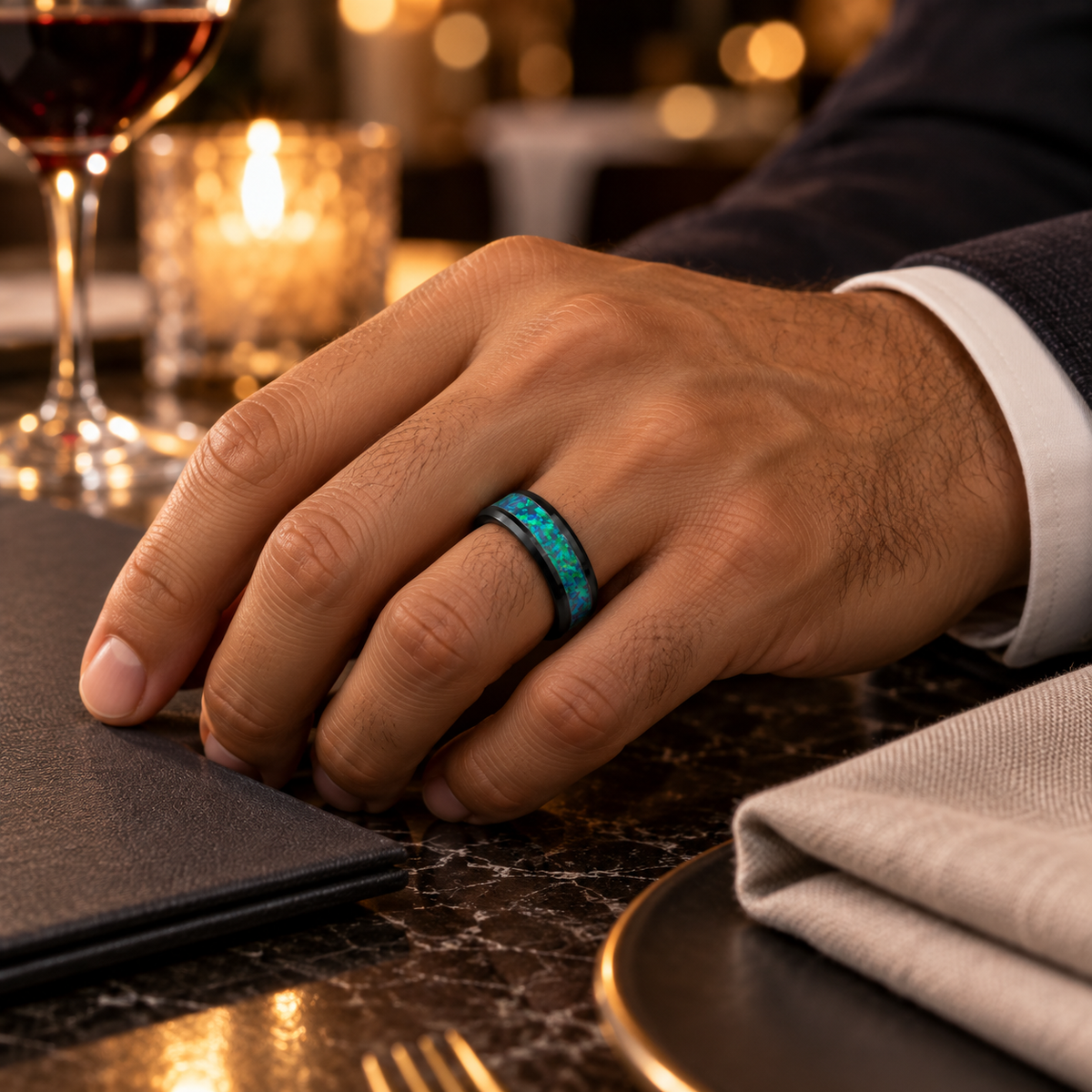 TR883 tungsten wedding band lifestyle image