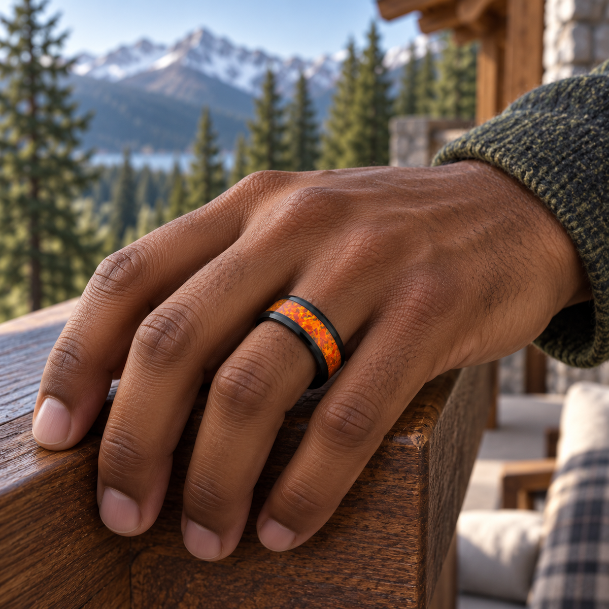 TR884 tungsten wedding band lifestyle image
