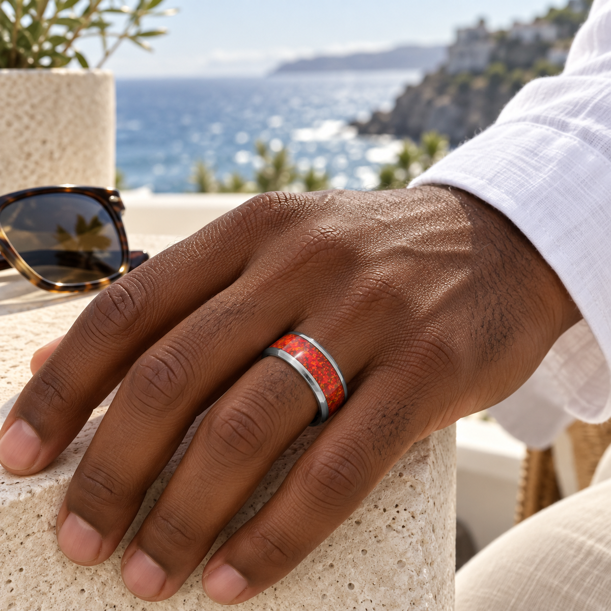 TR886 tungsten wedding band lifestyle image