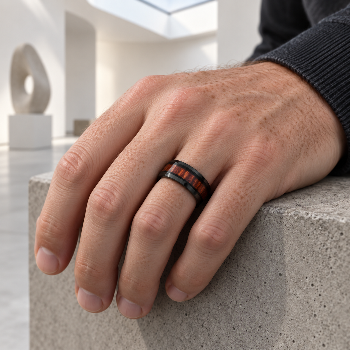 TR887 tungsten wedding band lifestyle image