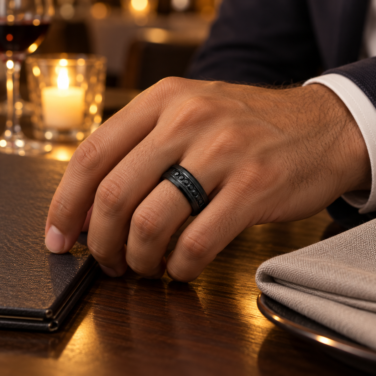 8mm Black Tungsten Band with Black Diamond lifestyle image