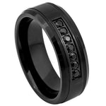 8mm Black Tungsten Band with Black Diamond on white background